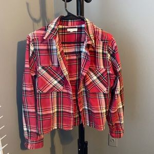 Cropped red button up flannel